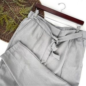 Loft Womens Pants Gray Speckled Tapered Leg Tie Waist Pockets Size 14